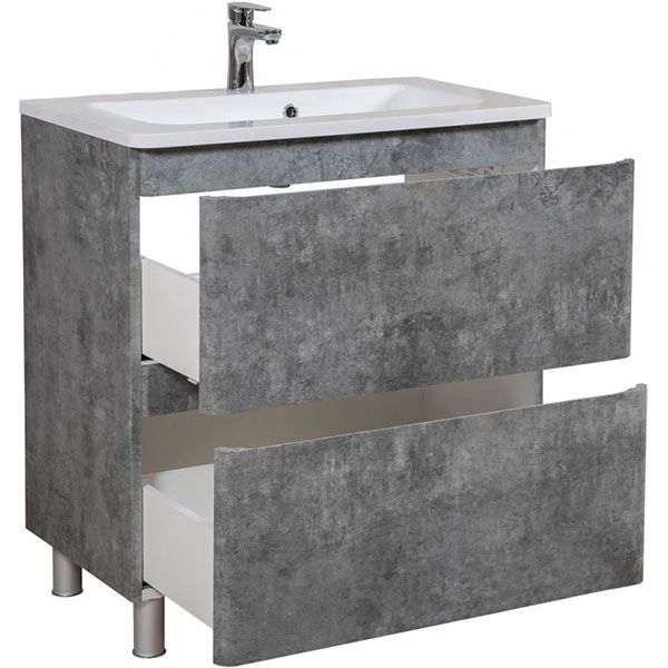 Тумба напольная Aqua Rodos Акцент серый мрамор с умывальником Альфа 80