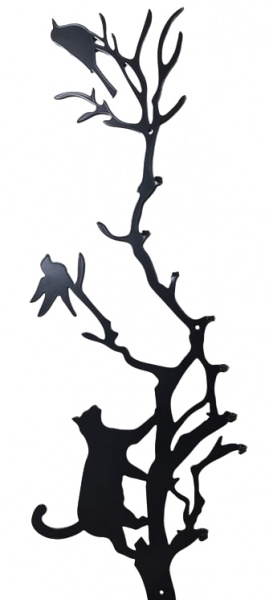 Вішалка декоративна Гілка з котом та пташками 50х17 см