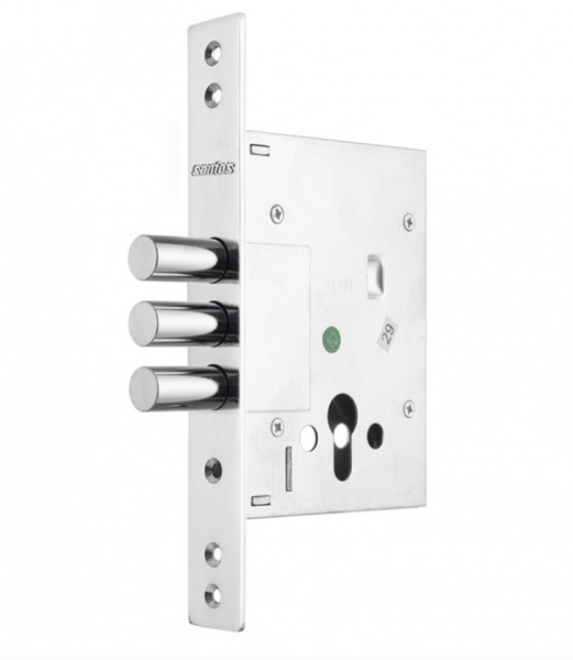 Замок врезной дополнительный SANTOS 1-WAY DIN 257L-C NC UNIV BS60 мм никель сатин