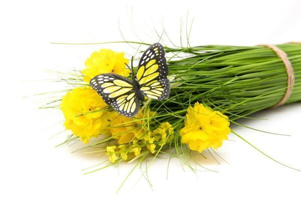Растение искусственное с бабочкой Сноп 32,5 см, желтого цвета