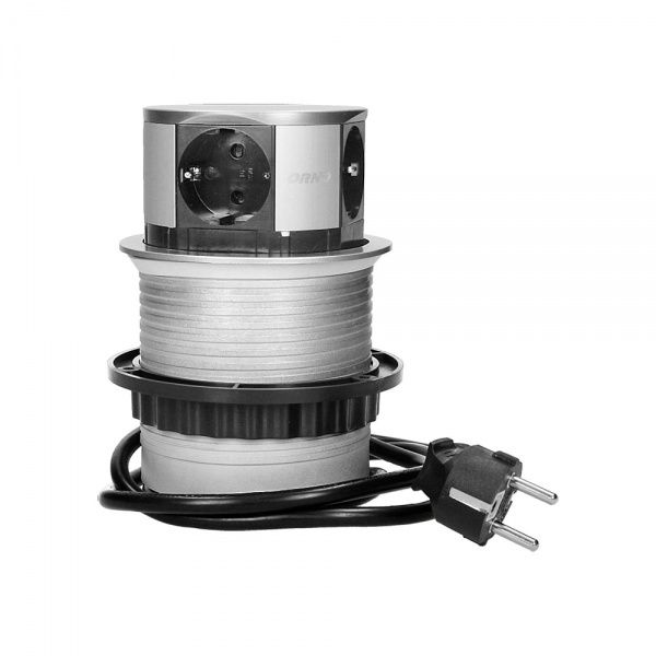 Розетка портативна меблева четверна із заземленням ORNO шуко срібний OR-AE-1341(GS)