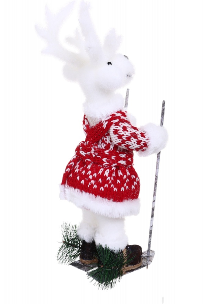 Декорация новогодняя олень на лыжах бело-красный 23х39 см