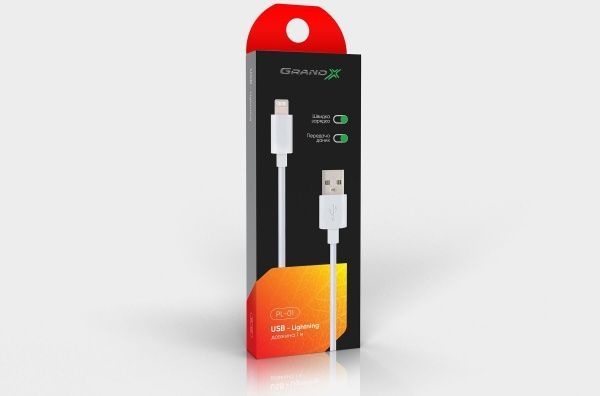 Кабель Grand-X Lightning – USB 1 м білий (PL01W) 
