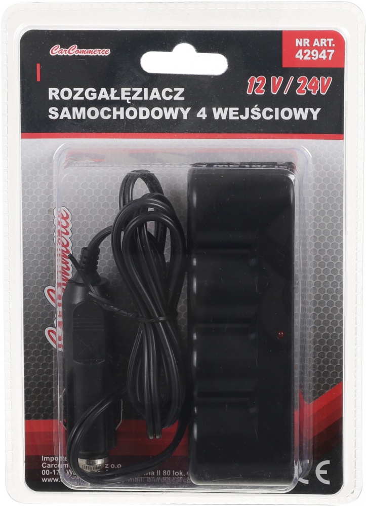 Разветвитель от гнезда прикуривателя CarCommerce 4 гнезда 42947