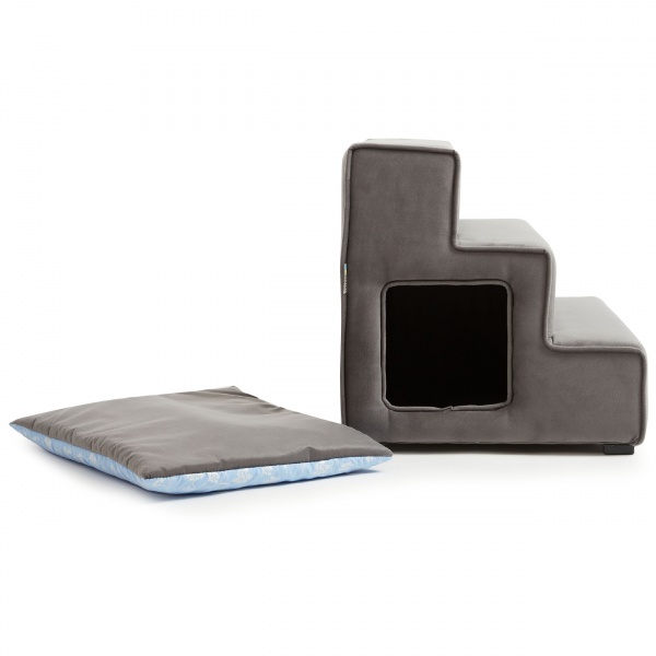 Пандус-сходинки з лежаком PETBED Velor лівий 55x42x42 см темно-сірий