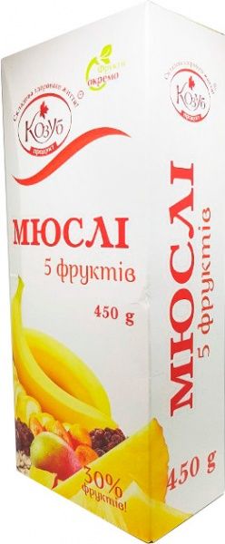 Пластівці ТМ Козуб Продукт Мюслі «5 фруктів»в коробці 450 г 4820094533293 