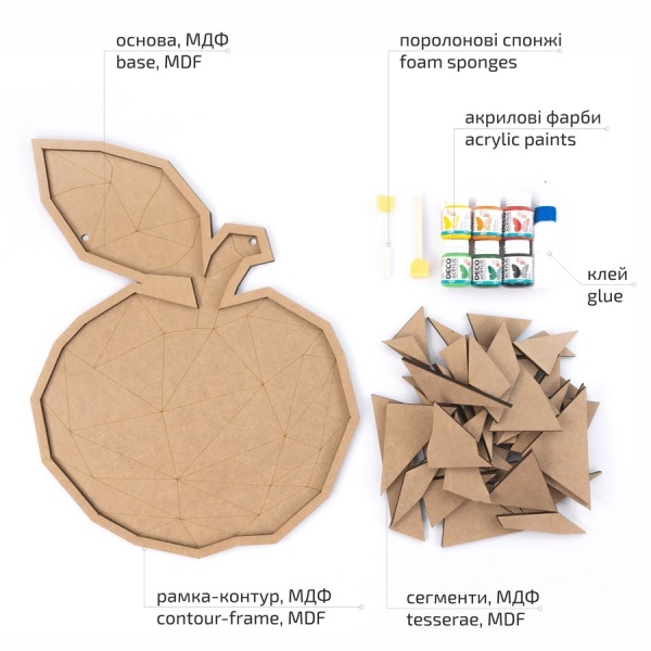 Панно-мозаїка 3D-картина Яблуко 34х42 см Rosa Talent 