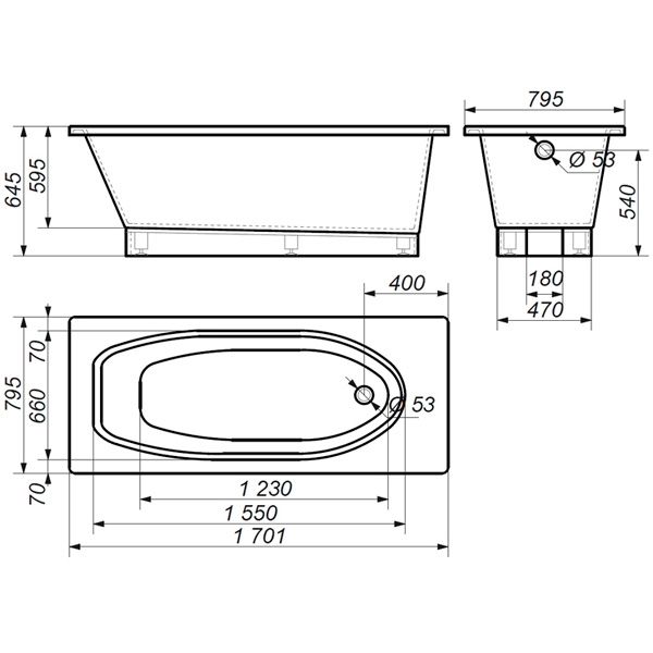 Ванна зі штучного каменю Рок-Дизайн Класика Плюс 117 170x80