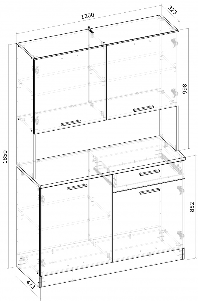 Буфет Грейд 1850х1200х433 мм дуб артизан / графит серый (FIRST 119)