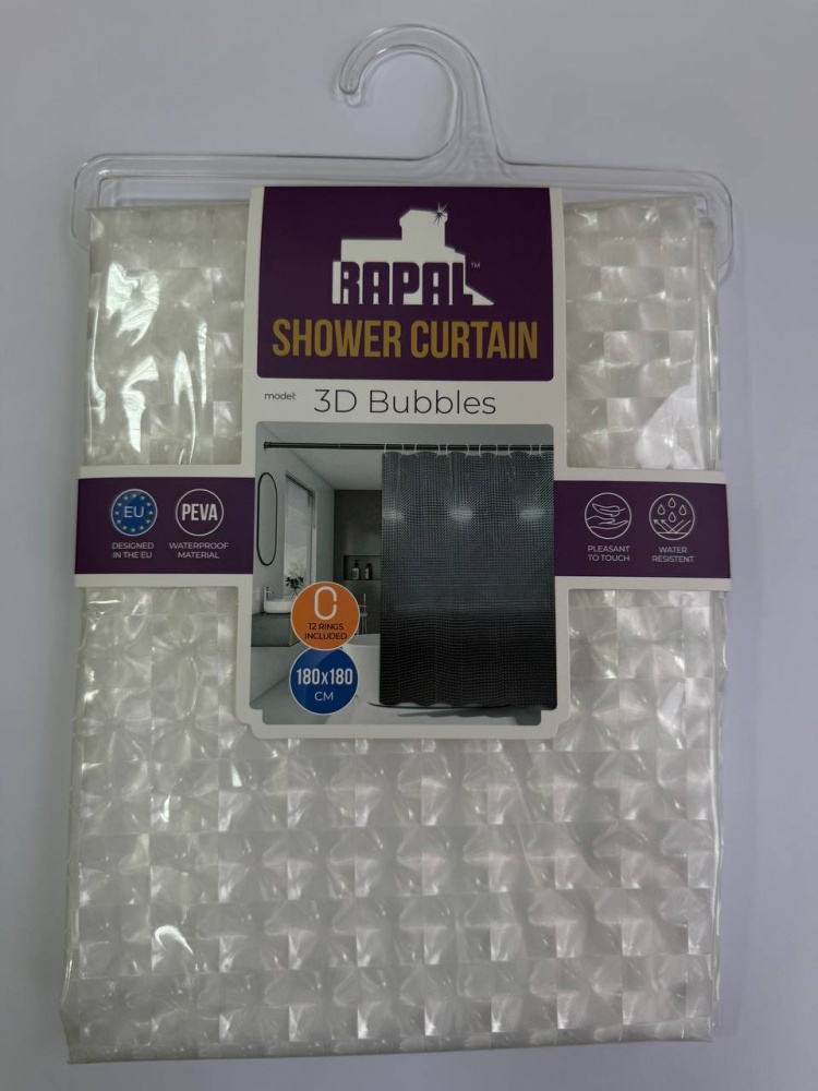 Шторка для ванни Rapal 3D Bubbles, 180х180 см