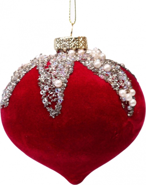 Шар новогодний флокированный в ассортименте 80 мм белый с красным