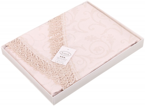 Скатерть с гипюром KDK 140x180 см бежевый Karna 