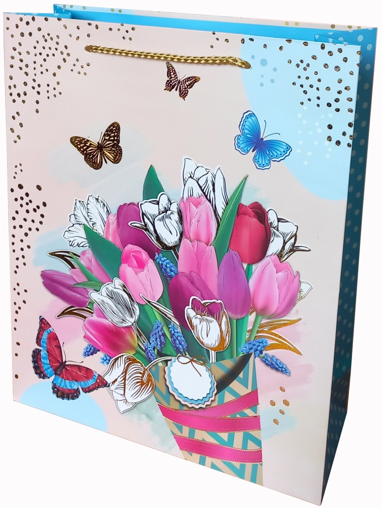 Пакет подарочный премиум класса 32 х 26 см цветочные дизайны