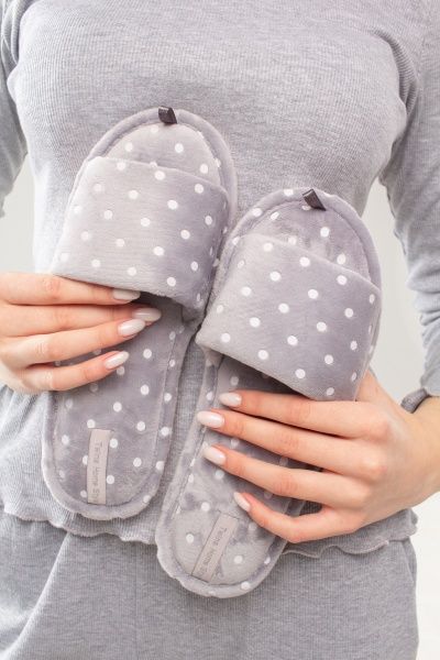 Тапки домашние Twins HS-VL велюровые в горошек р. 40 серый 