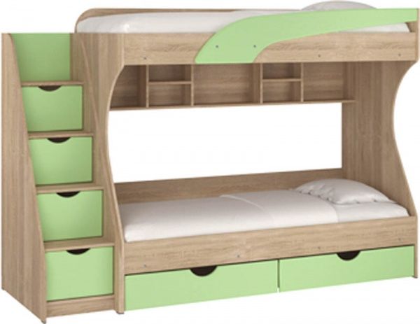 Кровать двухъярусная Пехотин Кадет 80x190 см дуб сонома/фисташковый 
