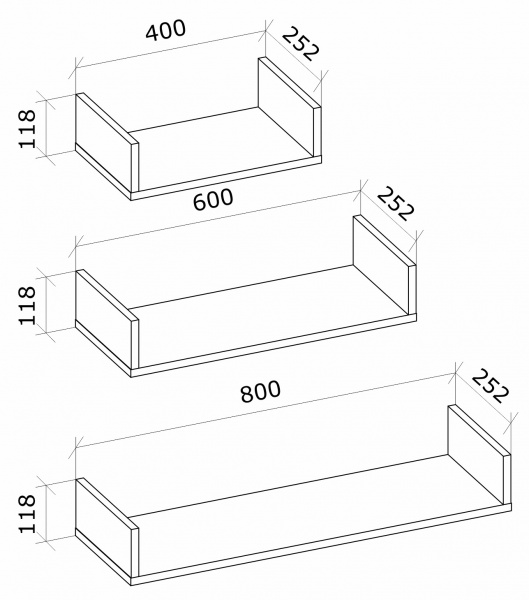 Набір полиць Грейд Делфа 800x118x252 мм дуб крафт золотий 