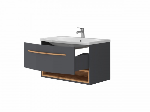 Тумба підвісна ЮВЕНТА Stellantis - 80 антрацит матовий з умивальником 