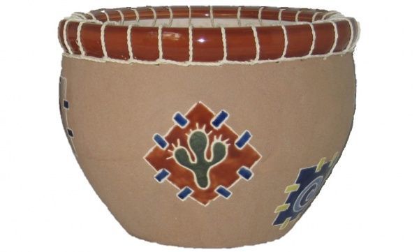 Горщик керамічний з піддоном круглий 12 л охра темна (2078б) 