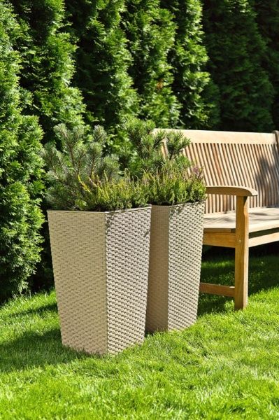 Горшок пластиковый Lamela Финезия 400 с вкладом ротанг квадратный 20л капучино 