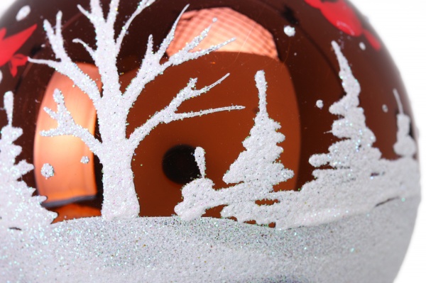 Куля новорічна з простим пейзажним малюнком d 80 мм помаранчевий