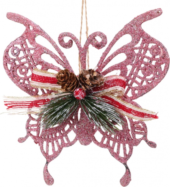 Декоративна підвіска Метелик з декором 15 см HFF205P рожевий