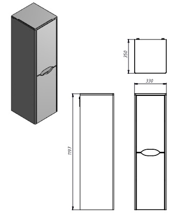 Пенал для ванной комнаты ЮВЕНТА Livorno-120 белый глянец