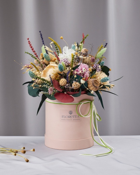 Квіткова композиція Floretta в капелюшній коробці Літня романтика 17x25 см