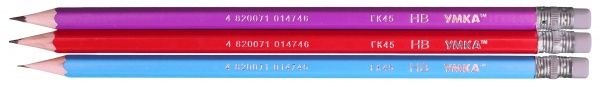 Набор карандашей чернографитных НВ 3 шт. с ластиком цвет в ассортименте ГК45 Умка