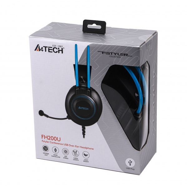 Наушники A4Tech FH200U (Blue) grey (FH200U (Blue)) Fstyler USB Stereo Headphone 