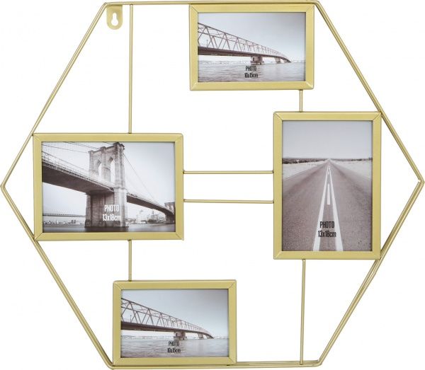 Коллаж Шестиугольник золотистый на 4 фото 10x15/18x13 см 