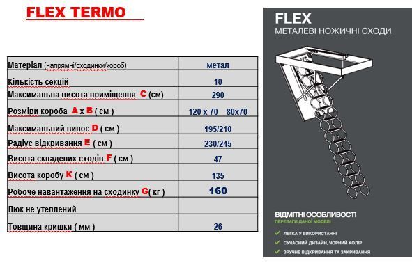 Лестница чердачная Oman Flex Termo H280 80x70 см