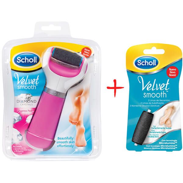 Электрическая роликовая пилка Scholl Velvet Smooth розовая + сменная насадка — фото 1