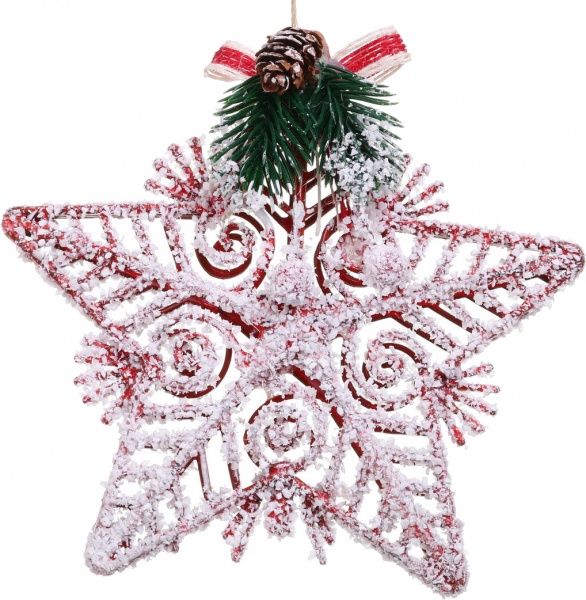 Декоративная подвеска Звезда с декором 11 см красный NY21062