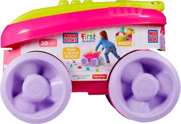Конструктор Mega Bloks Розовая тележка-каталка Собираем кубики