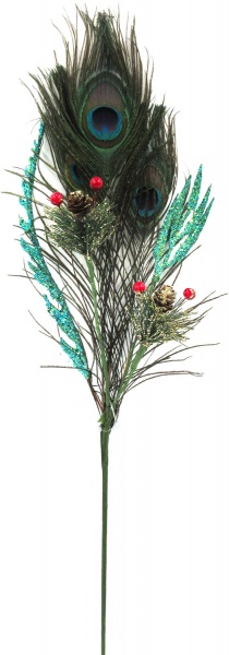 Декорация новогодняя Blooming ветка павлин с перьям 48 см 
