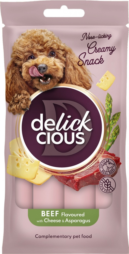 Лакомство для собак DELICKCIOUS говядина с добавлением сыра и спаржи 4х15 г