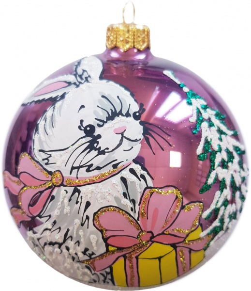 Шар новогодний Юріта Зайчик с подарком Символ 2023 года d 110 мм сиреневый 100493M