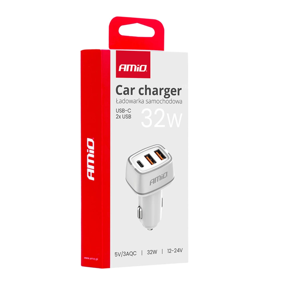 Автомобільний зарядний пристрій AMiO 2 x USB-A + USB-C 32 W (03890/038901)