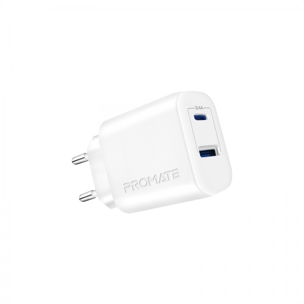 Сетевое зарядное устройство Promate BiPlug-2 17Вт USB-C+USB-A 