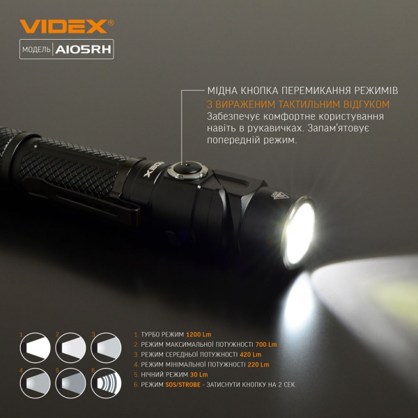 Фонарик портативный Videx VLF-A105RH черный
