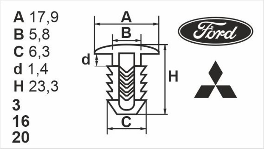 Клипса нажимная наружная (обшивка) Romix (B23193)