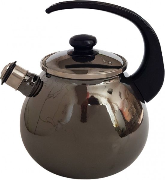 Чайник емальований сферичний зі свистком 2,5 л металік Idilia