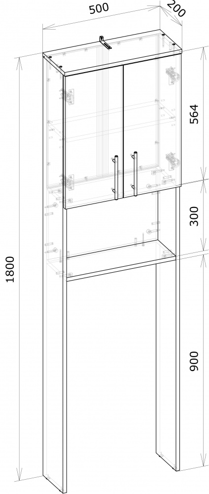 Пенал напольный Грейд над унитазом 180x50x20 см белый