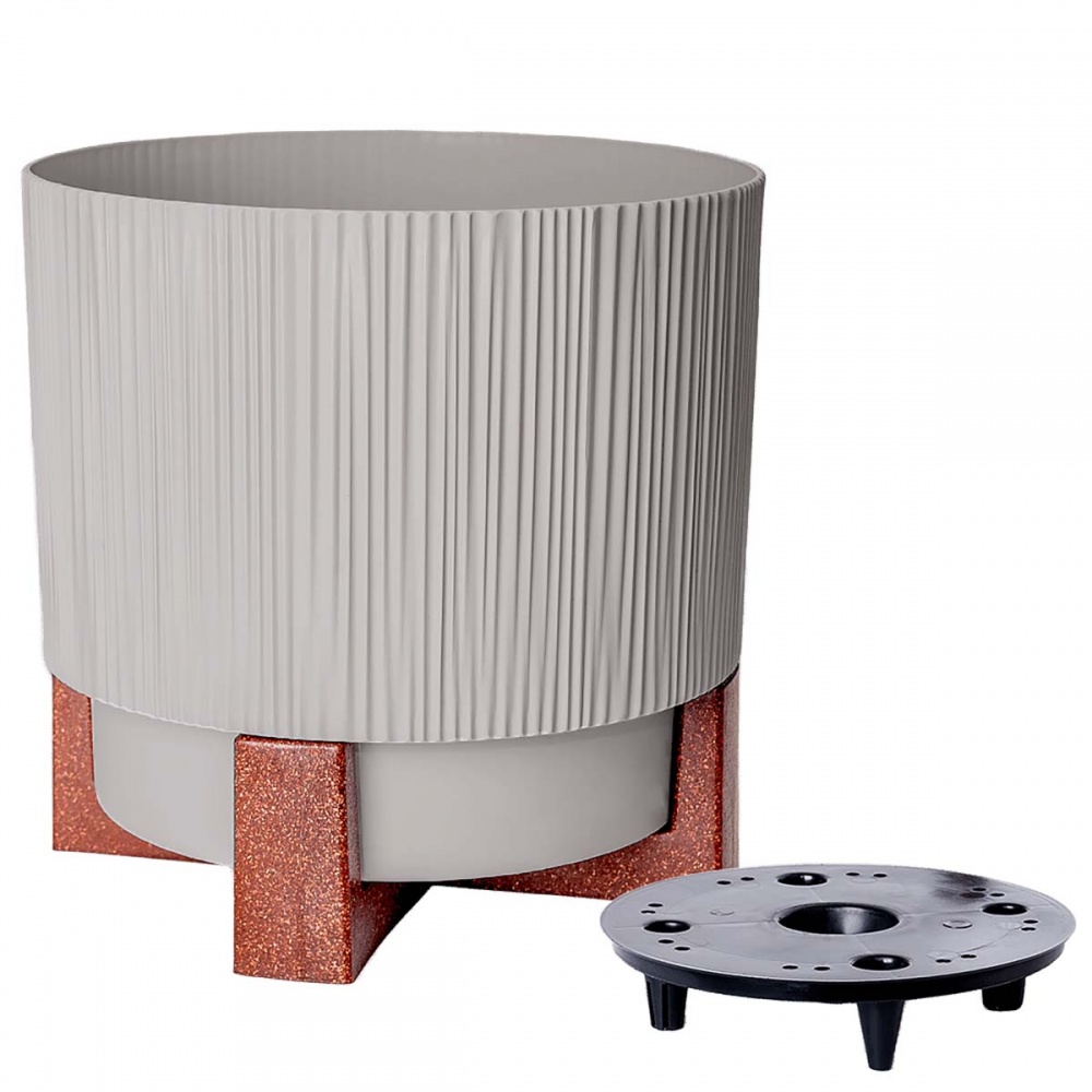 Вазон пластик Осло зі вставкою та декор. підставкою d16 см круглий какао 1,9 л Алеана