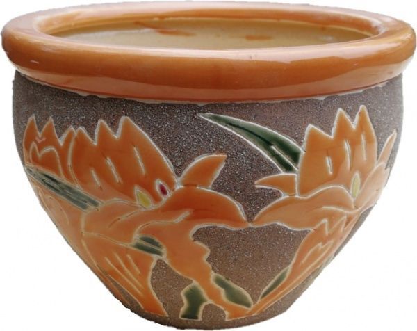 Горщик керамічний з піддоном (2013б) круглий 12 л жовтий/бежевий 