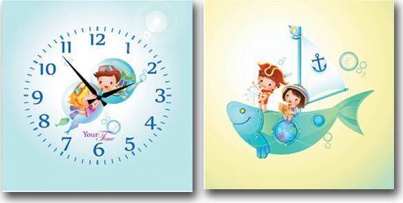 Годинник настінний дитячий на полотні Моряки 28x28 см 06-112