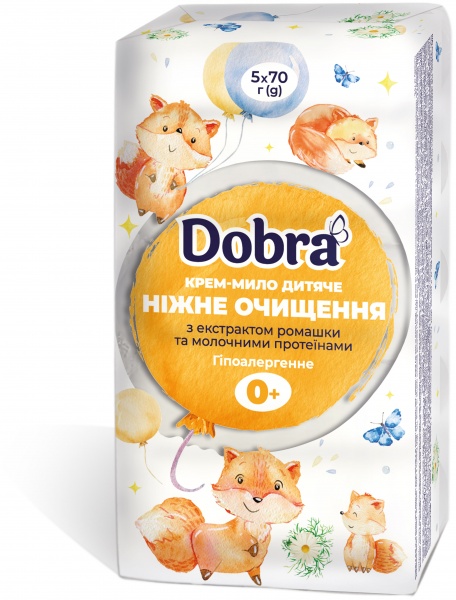 Мыло детское Dobra с экстрактом ромашки и молочными протеинами 70 г 5 шт./уп.