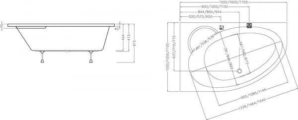 Ванна акриловая Ravak ASYMMETRIC II CB41000000 150х100 см 