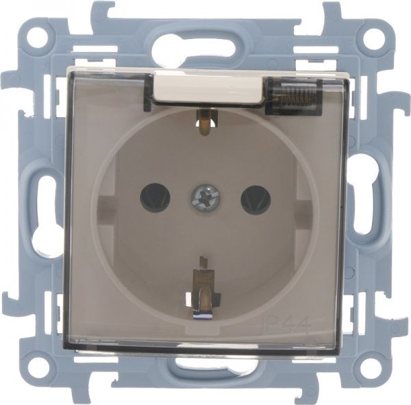 Розетка подвійна із заземленням Simon 10 без шторок з кришкою кремовий CGSZ1B.01/41A