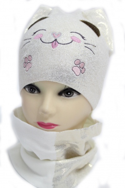 Комплект шапка + снуд для дівчаток Kraft+ р.48-50 молочний 2293 